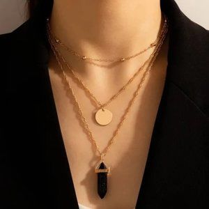 Crystal Point Pendant Multilayer Necklace
